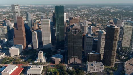 drone view of skyscrapers in the downtown houston area