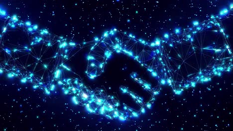 digital handshake concept in a futuristic style, viewed from a side angle