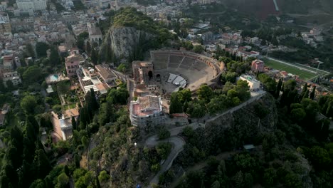 4k aerial of sunset in taormina, sicily, in july 2025