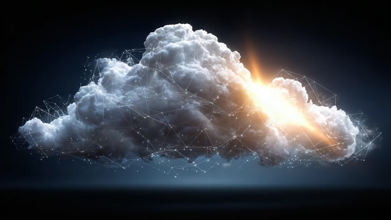 A Stunning Visualization of a Cloud with a Network of Connections Illuminated by Light, Creating a Beautiful and Dynamic Digital Artwork
