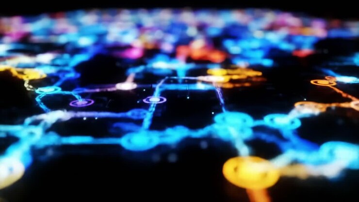 A Vibrant Network of Colorful Connections Illustrated in a Stunning Digital Artwork, Representing the Intricate Patterns Found in Technology and Data Visualization