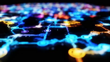 a vibrant network of colorful connections illustrated in a stunning digital artwork, representing the intricate patterns found in technology and data visualization