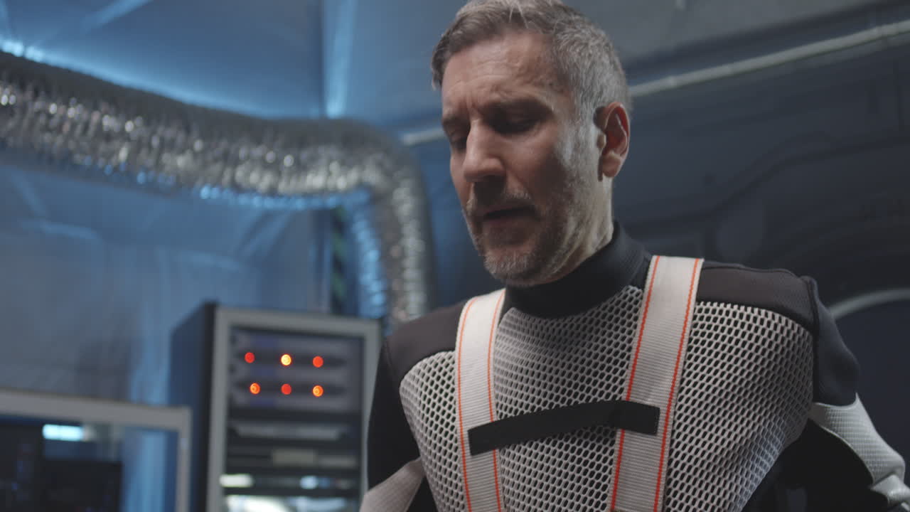 Astronaut in Space Station Control Room