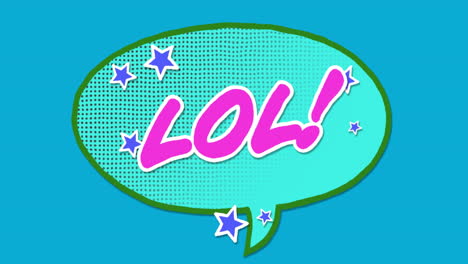 animation of speech bubble with lol text on blue background