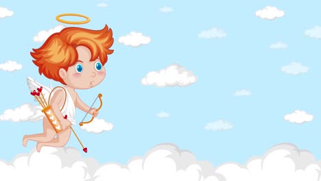 cupido animado volando y apuntando su flecha.