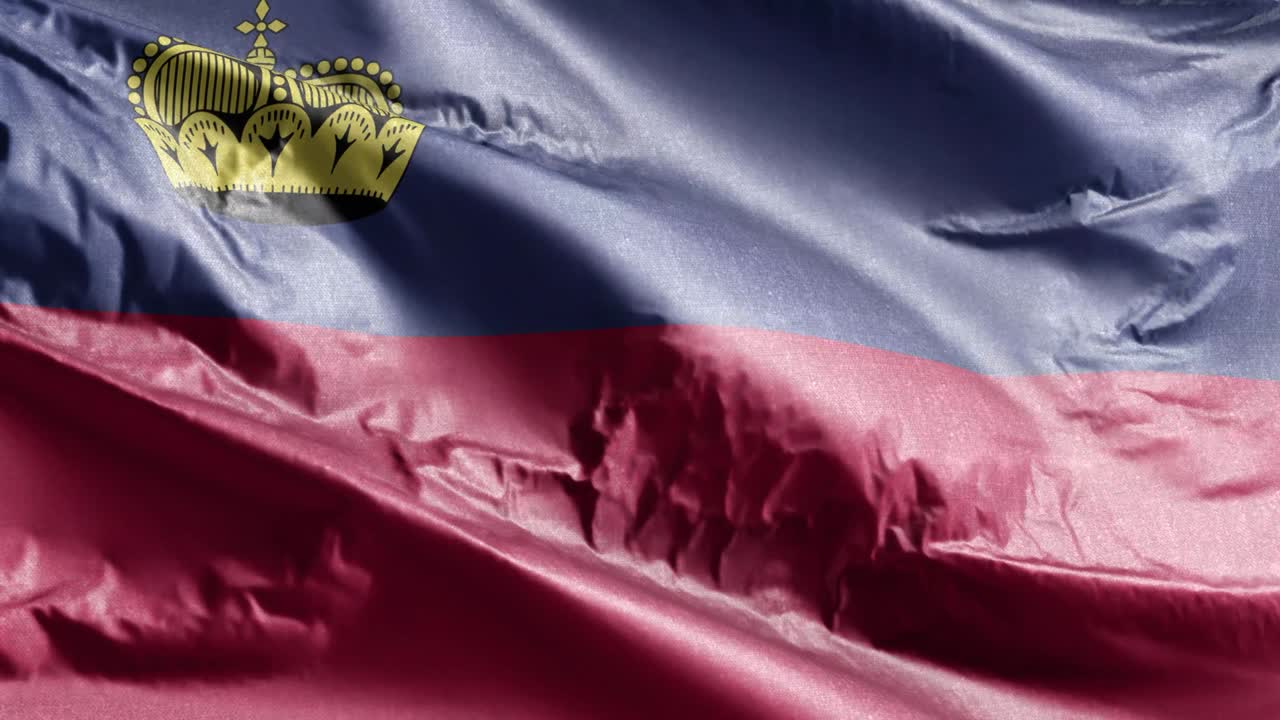 리히텐슈타인 섬유 발은 바람에 흔들리고, 리히튼슈타인 배너는 바람에 휘어지고, 직물 섬유 조직은 완전히 채우는 배경, 10 초 루프.