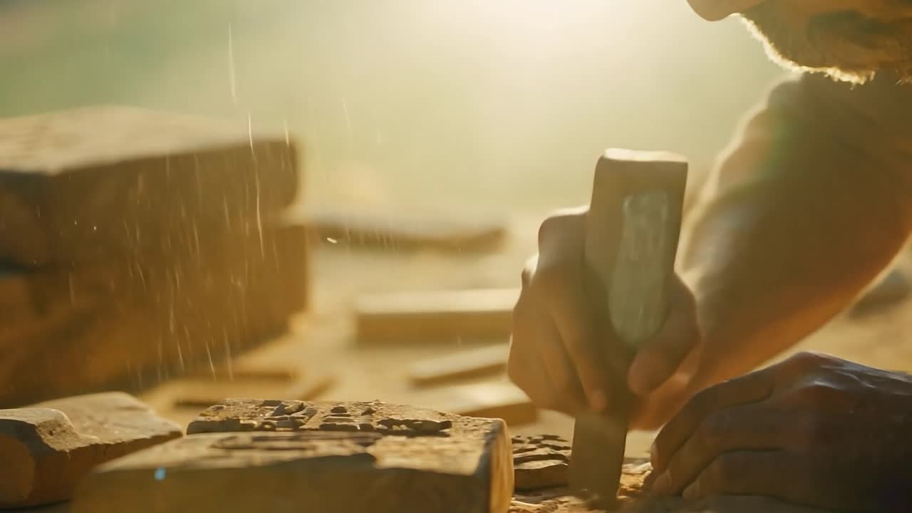 Man carving stone with a chisel