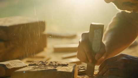 man carving stone with a chisel