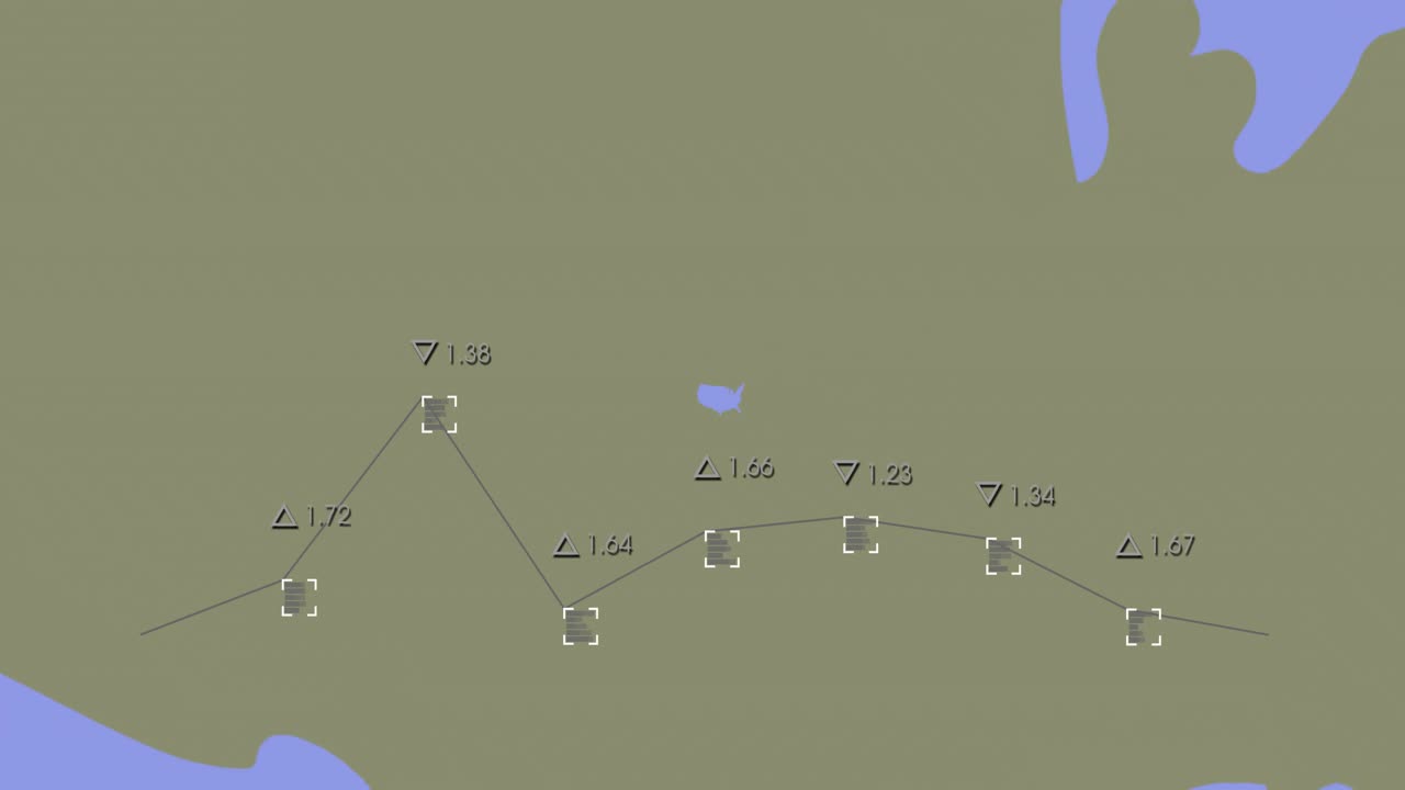 Animation of digital data processing over map of usa