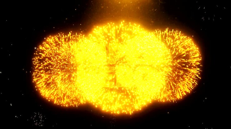Super Hero Text on Firework Display Explosion Particles.