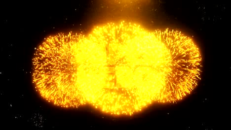 super hero text on firework display explosion particles.