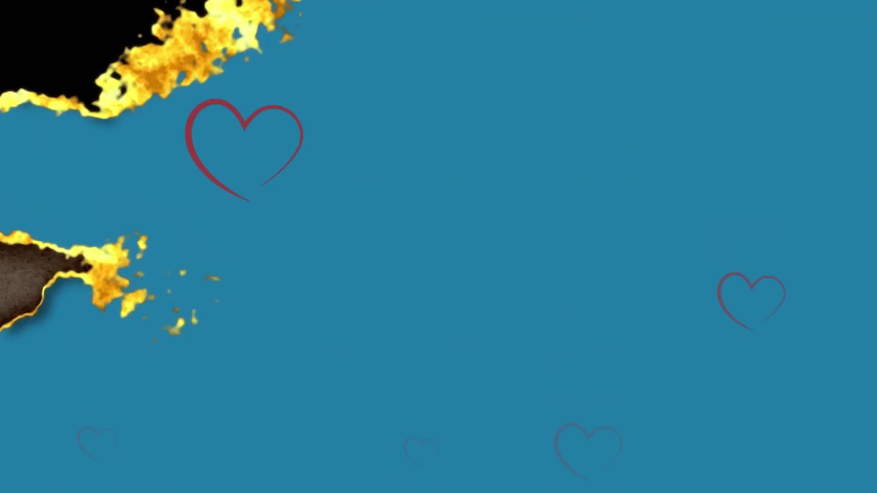 Animation of burning antique document over grey ribbon hearts falling, on blue background