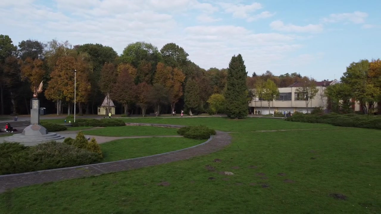 Aerial view of a drone flying over the park.
