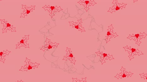 Animation-of-christmas-holy-pattern-over-network-of-connections-on-pink-background