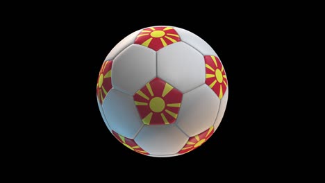 soccer ball with flag fyr macedonia, on black background loop alpha. 3d rendering