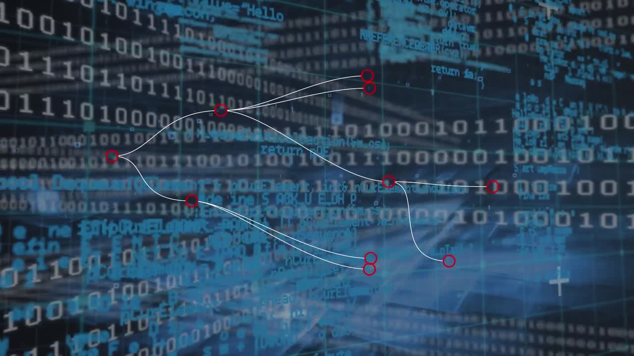 Animation of binary code over connections on black background