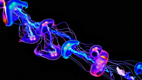 vibrant bioluminescent jellyfish swarm