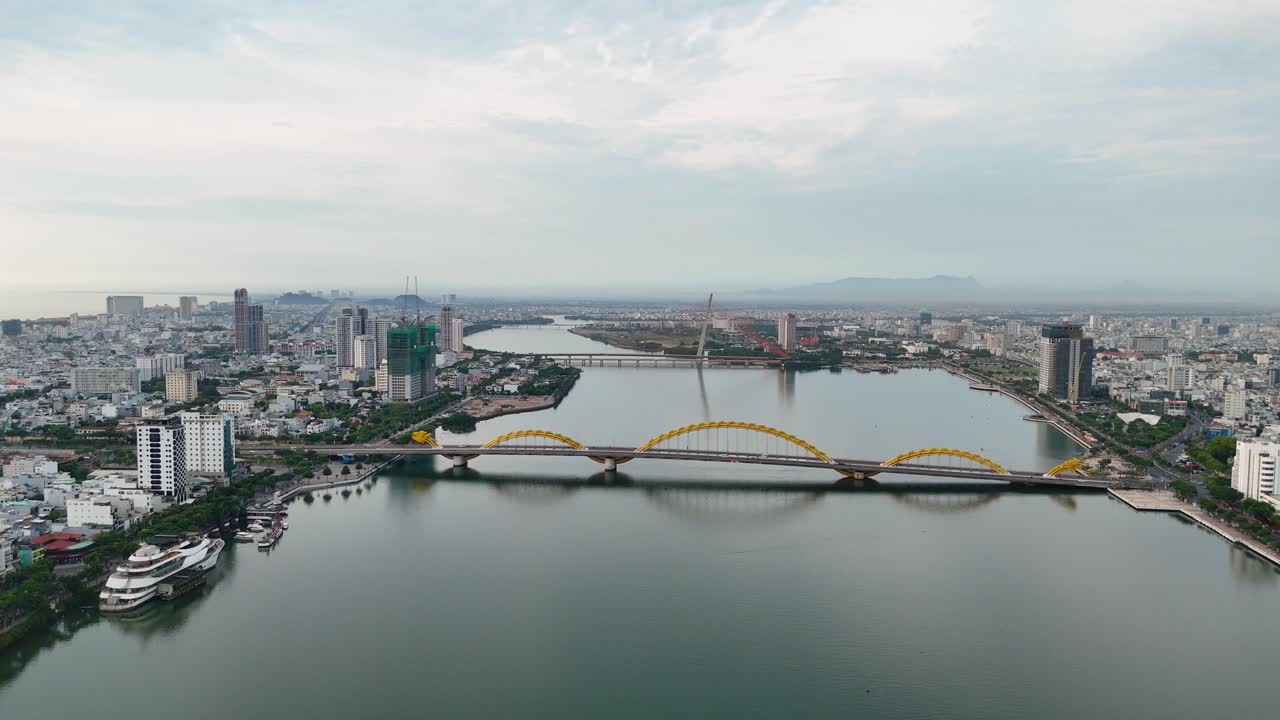Panoramic view of Dragon Bridge - Da Nang City - Vietnam from above