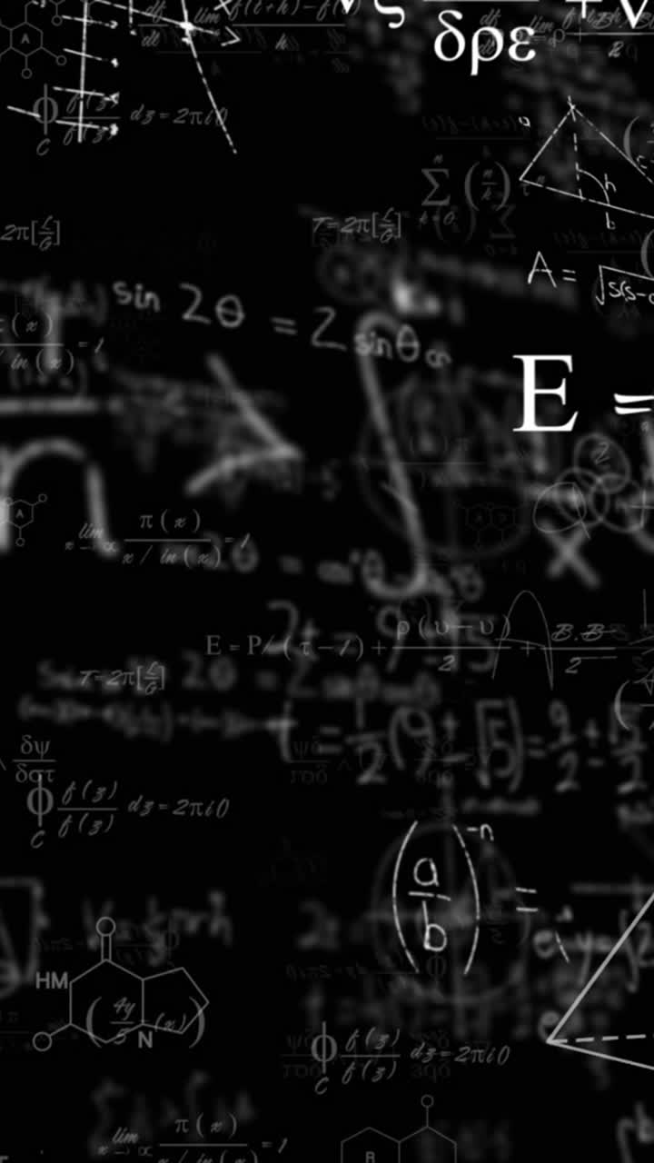 animación de ecuaciones matemáticas y procesamiento de datos sobre fondo negro