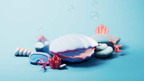 scallop shell underwater with cartoon style, 3d rendering.