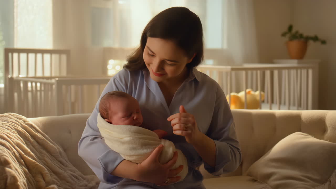 Mother Cradling Her Newborn Baby