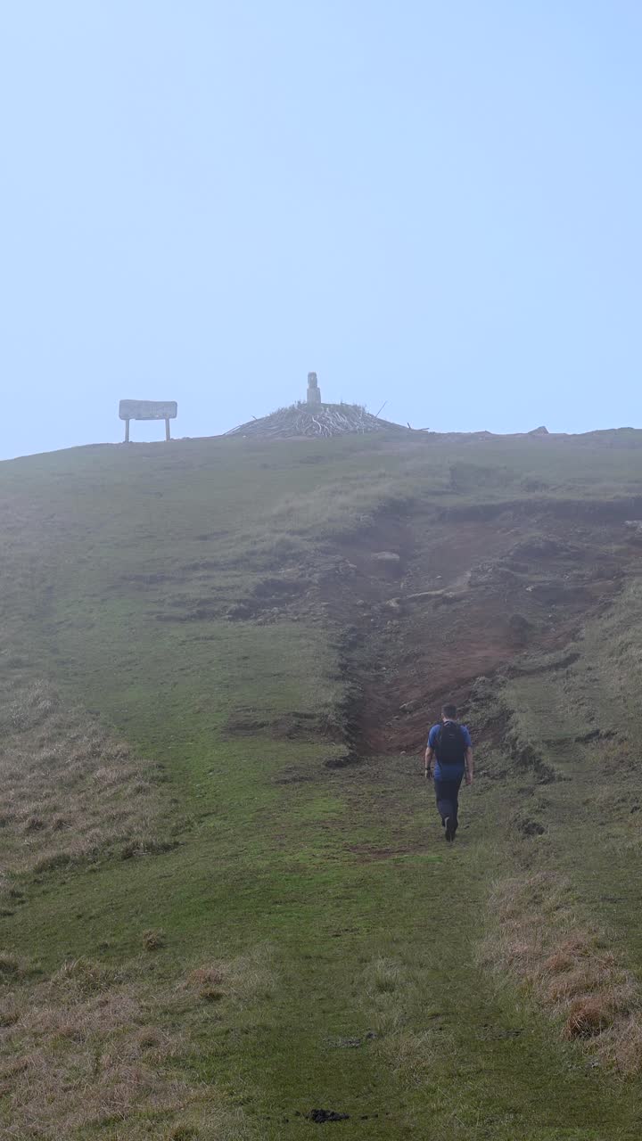 Person Hiking Uphill on a Mountain Trail