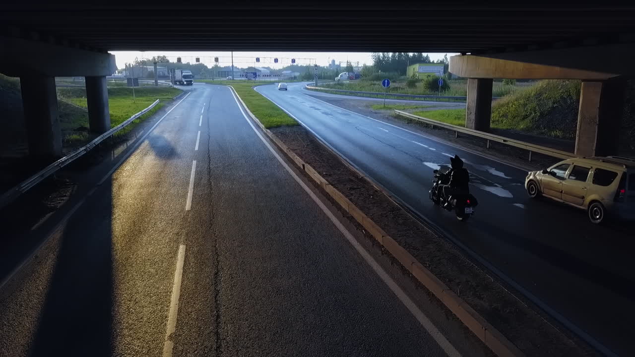 Road and Traffic Under Overpass