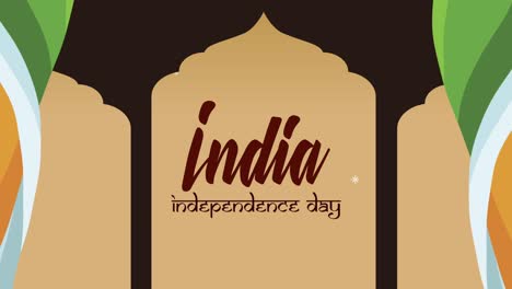 letras del día de la independencia de la india con banderas en arco