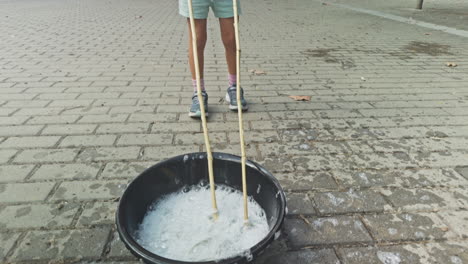 cute young child making bubbles