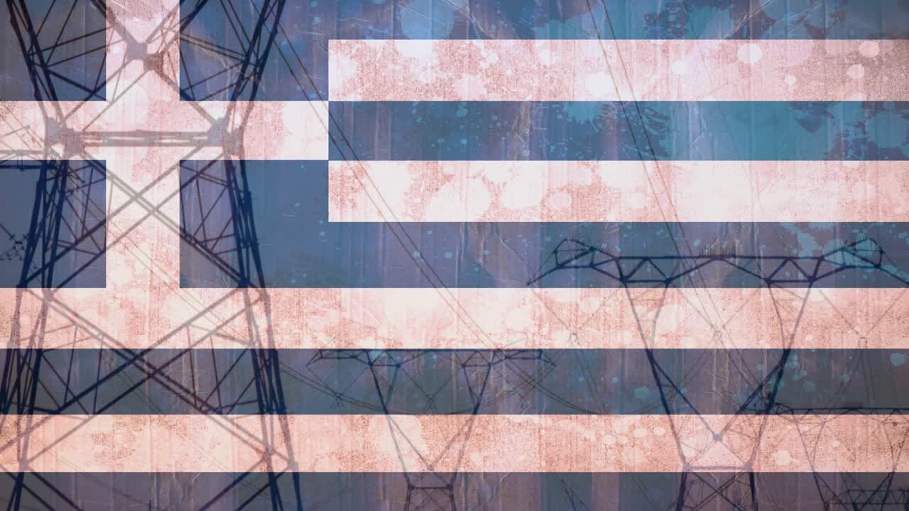 Animation of flag of greece over pylons