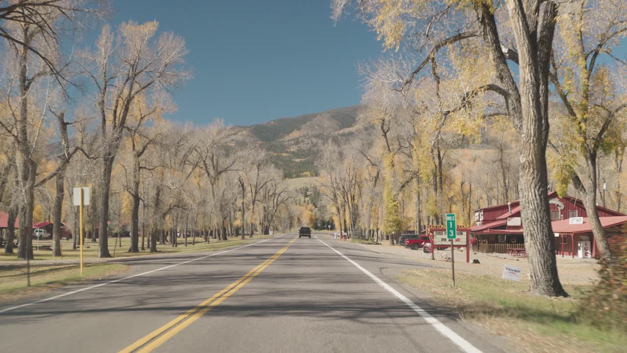 Scenic Autumn Road with Trees and Mountains