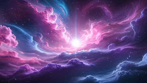 a magical cosmic nebula with bright light and colorful clouds