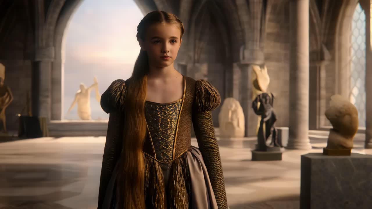 молодая девушка в историческом костюме во дворце