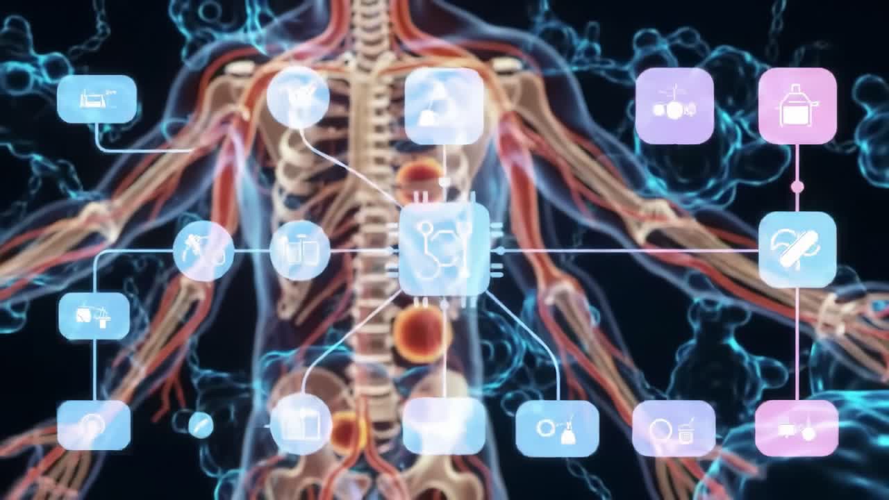 Dive into the intricate systems of human anatomy with engaging digital graphics. This educational presentation showcases the connections between organs and biological functions in real-time.