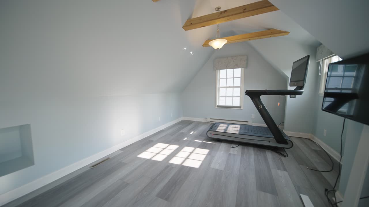 Cardio Workout Room Home Gym with a Bike and a Treadmill, Minimal Clean and Bright