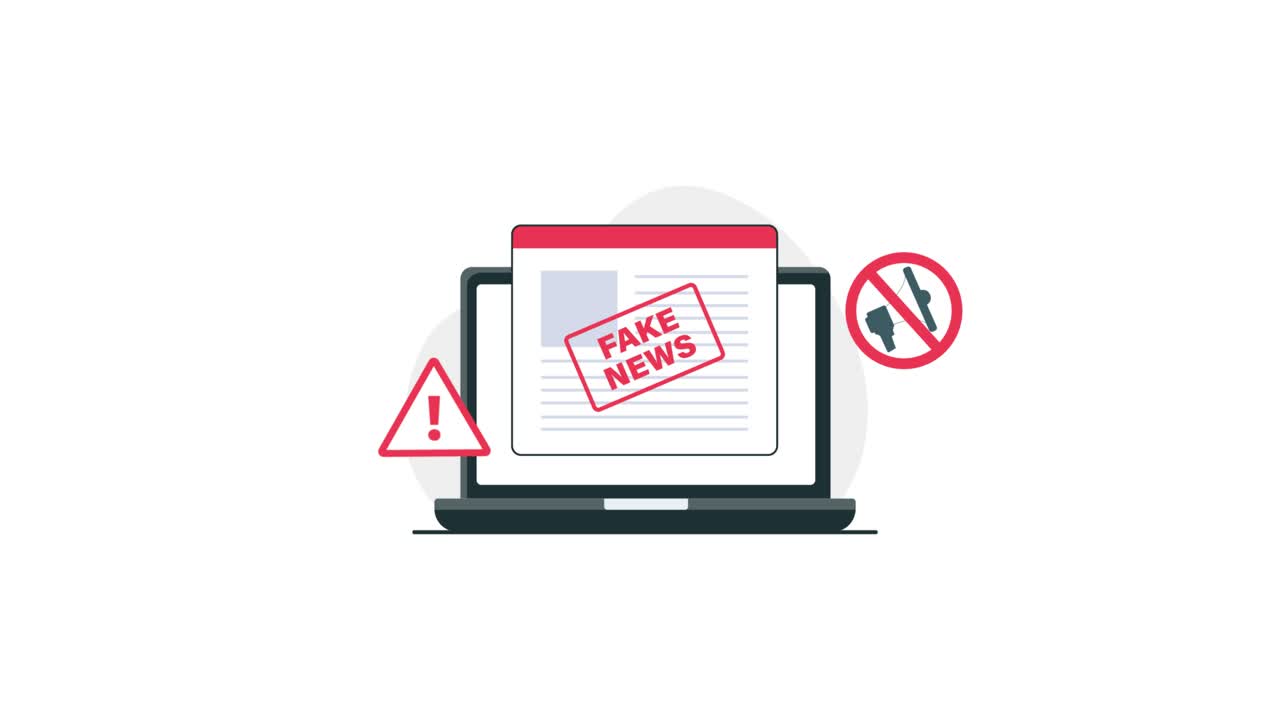 Laptop Displaying Fake News with Warning and Censorship Icon