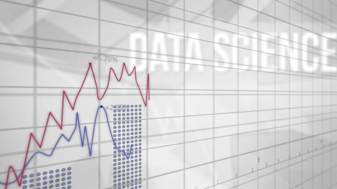 Animation of financial data processing on white background