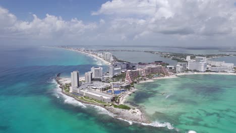 aerial orbiting drone shot of punta cancun