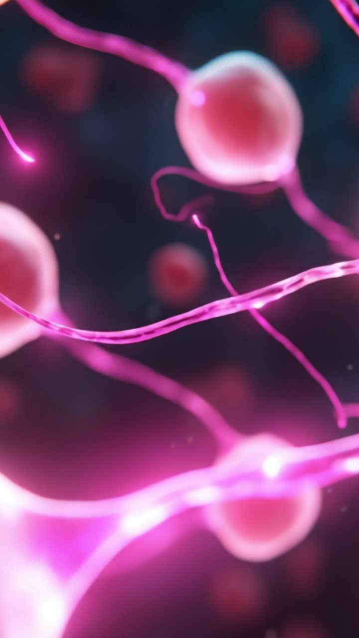 Visualizzazione dinamica di neuroni rosa neon interconnessi con sinapsi luminose in un ambiente digitale astratto