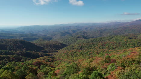 Cinematic-revealing-drone-shot-of-the-fall-colors-in-the-blue-ridge-mountains-in-North-Carolina