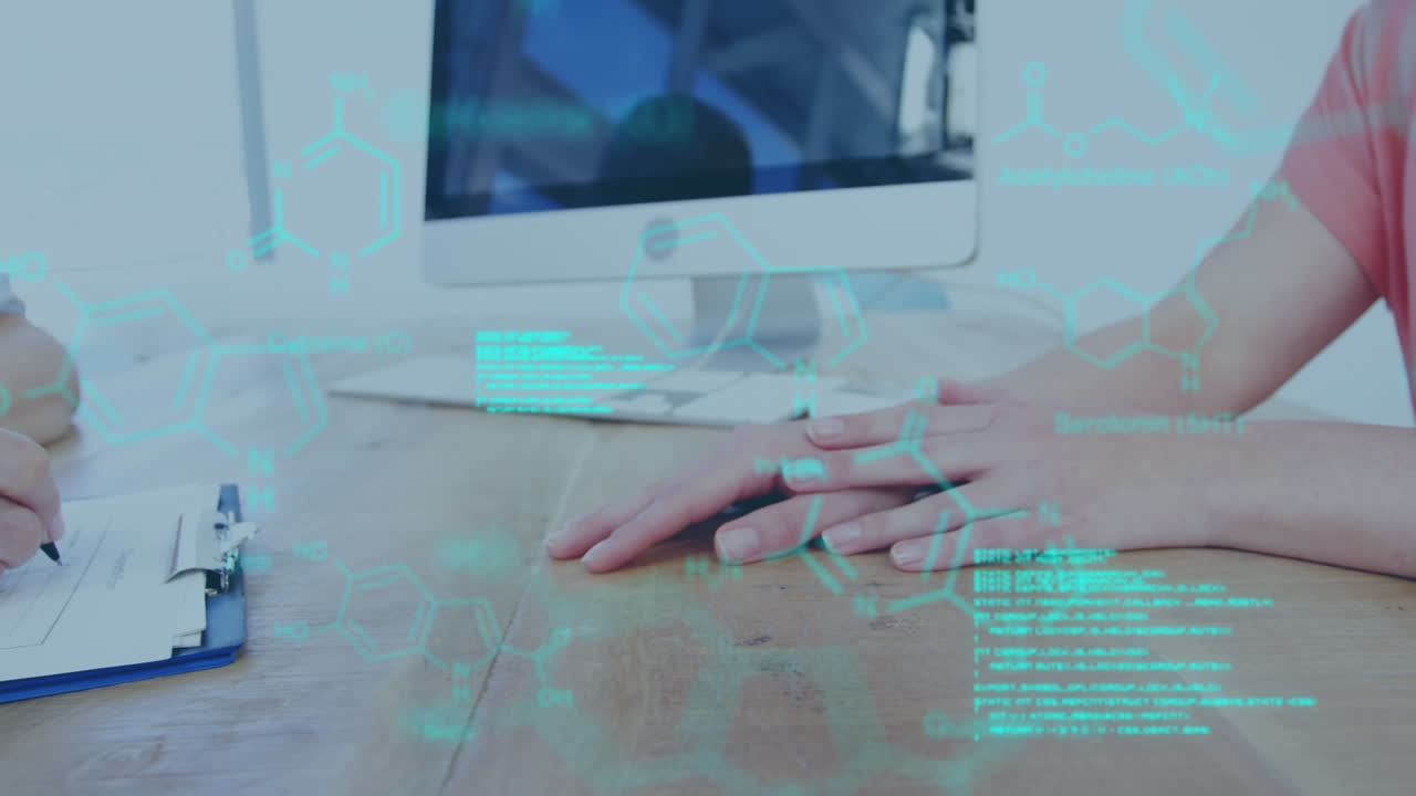 animación del procesamiento de datos científicos sobre el médico y el paciente