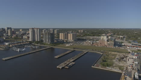 jacksonville florida aerial v4 panning view along the st johns river from the stadium to downtown - dji inspire 2, x7, 6k - march 2020