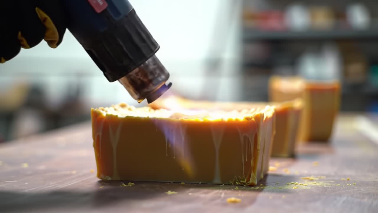 Crafting Handmade Soap in a Workshop Using Heating Techniques and Vibrant Colors