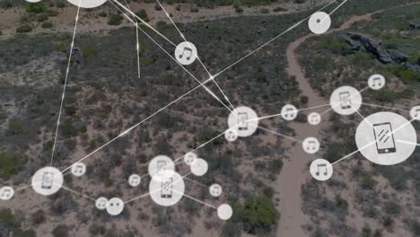 animation du réseau de connexions avec des icônes sur la vue sur la mer