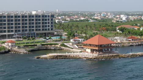 aerial view of marina hilton garden inn hotel on the caribbean sea in la romana, dominican republic