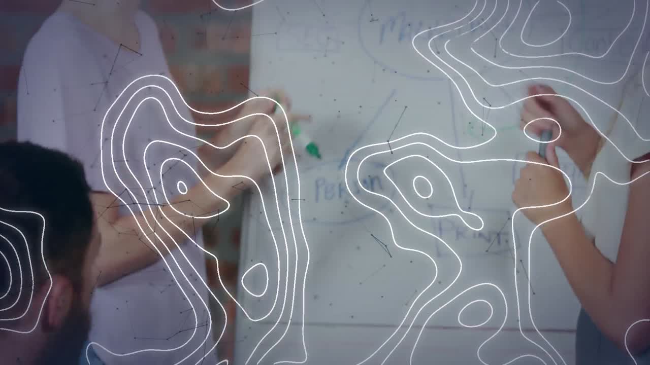 animación de líneas blancas y moléculas sobre la gente de studding