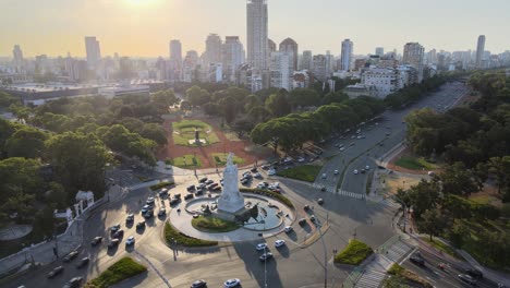 Buenos-Aires-aerial-view-overlooking-Palermo-park-monument-of-the-Spanish-urban-skyline-at-sunset