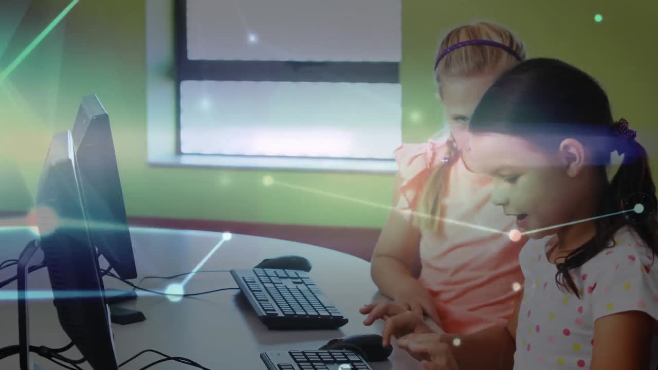 animación de la red de conexiones a través de escolares que utilizan computadoras
