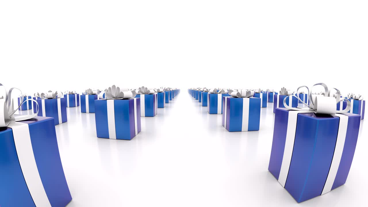 하 리본이 있는 파란 선물 상자.