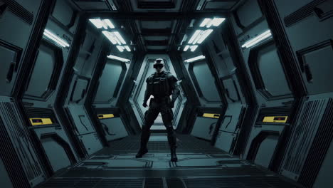 futuristic soldier in vr headset